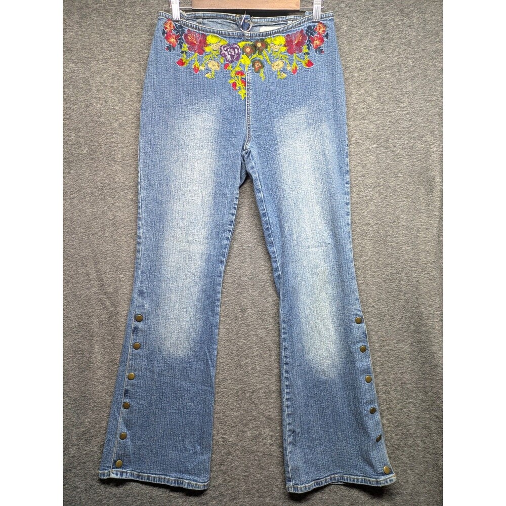 Joe Boxer Junior Embroidered Floral Snap Leg Jeans Size 11 Vintage Y2K